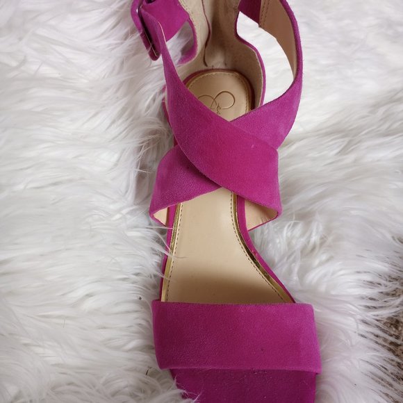 REDUCED! Like New Jessica Simpson Opened Toe Pink Suede Sandals/ Shoes - Picture 1 of 6